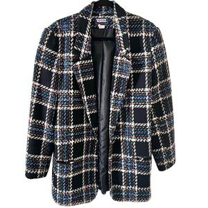 Vtg Colorful Tweed Plaid Blazer Women’s 8 M